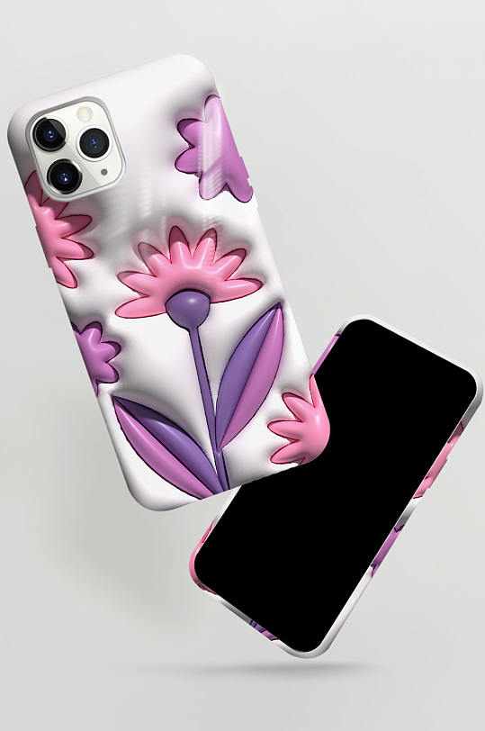 清新紫色原创膨胀风植物花卉插画手机壳