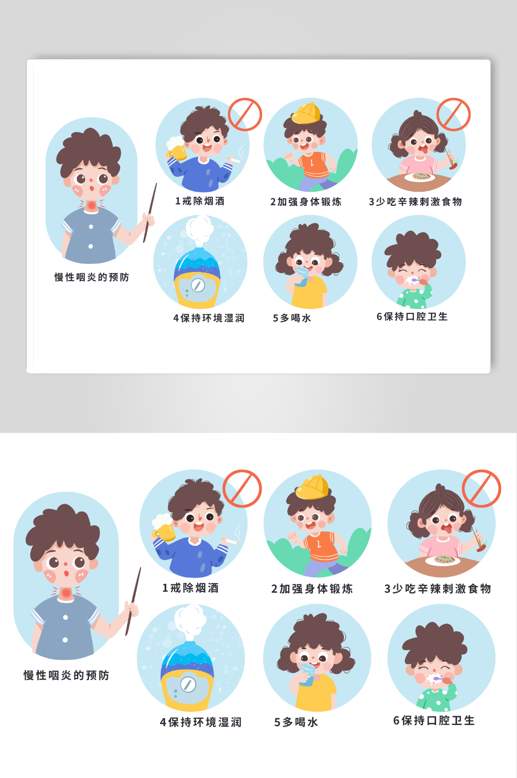 手绘预防慢性咽喉炎疾病医疗插画素材
