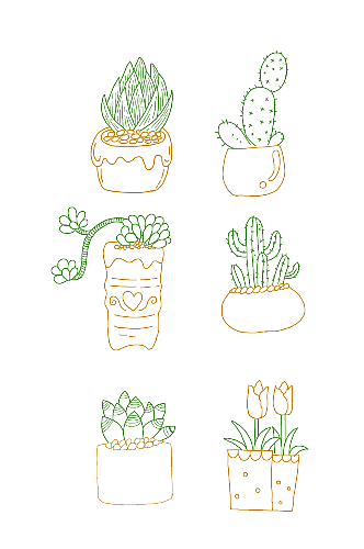 手绘小盆栽植物素材