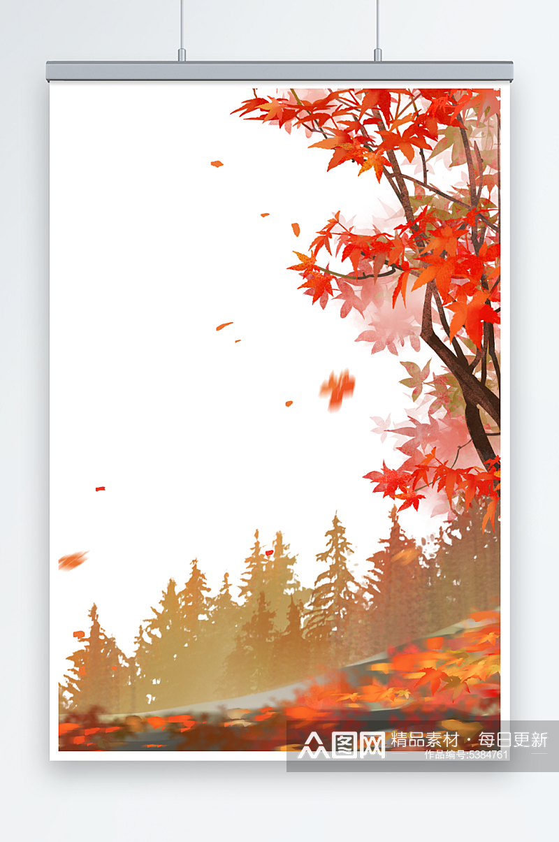 秋天秋季红色枫树背景插画素材