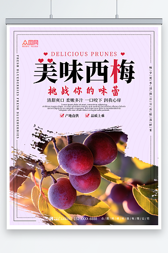 美味西梅李子夏季水果果园促销海报