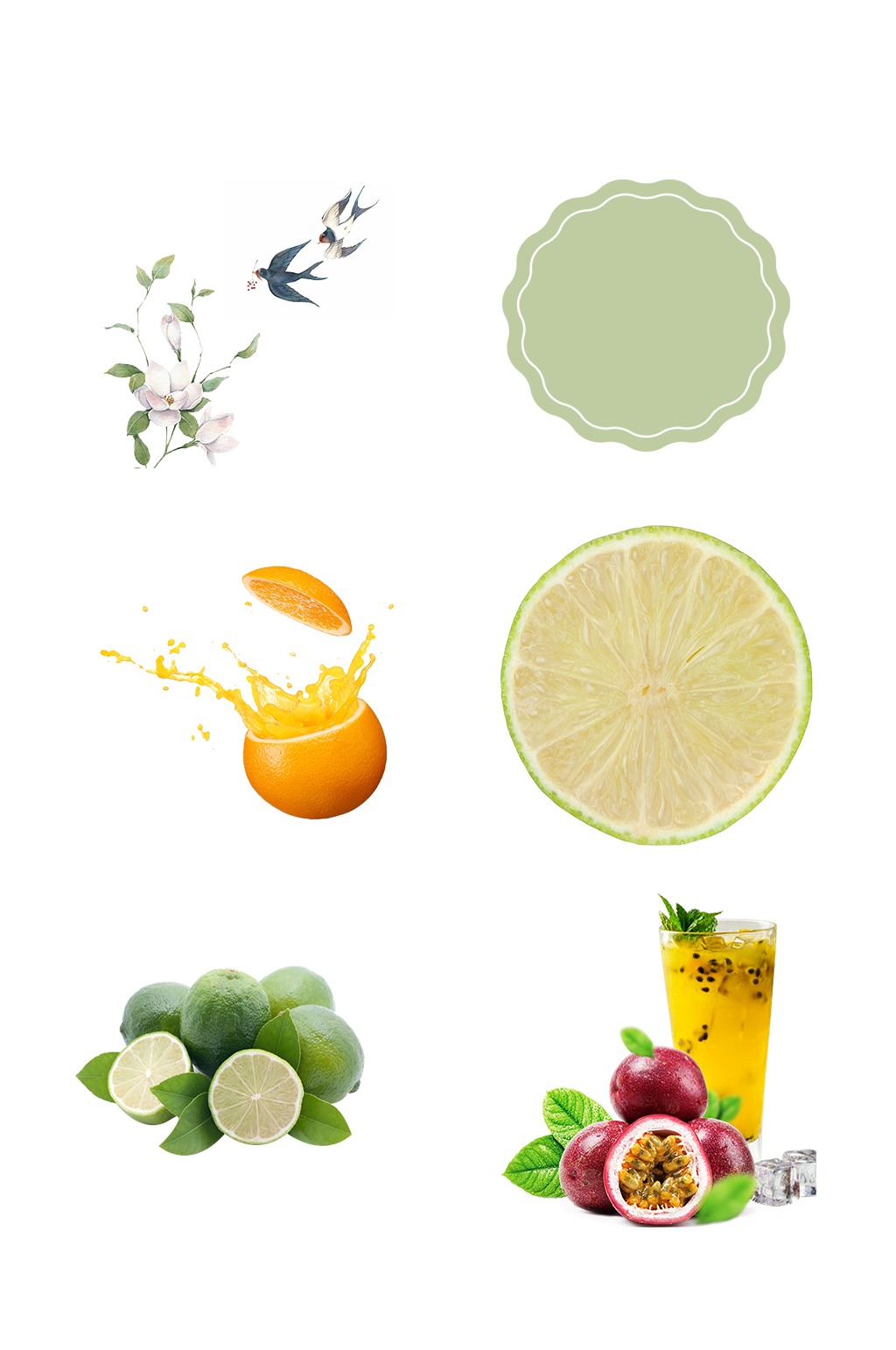 橘子水果花草果汁免扣元素素材