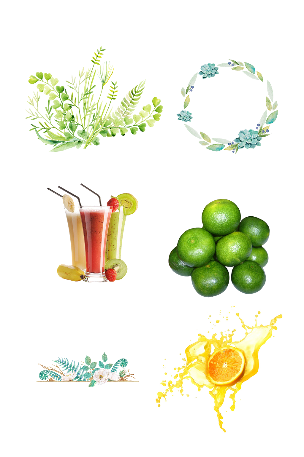 香草花环水果果汁免扣元素素材