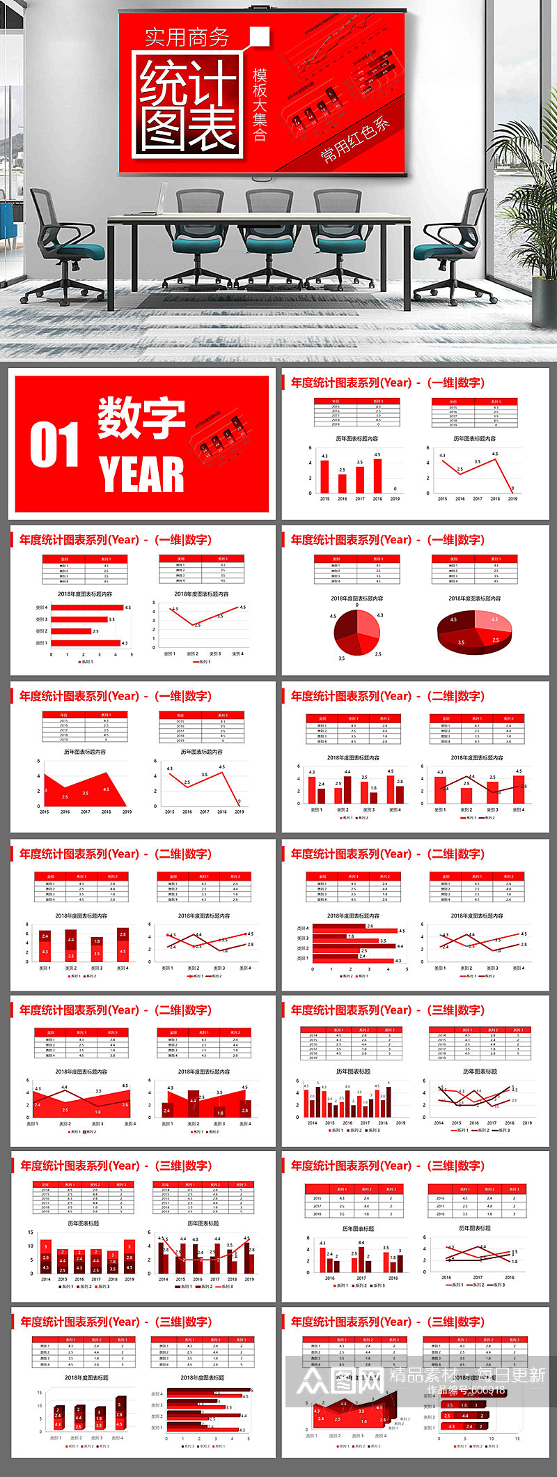 实用数据统计图表样板大集合1-红色系素材