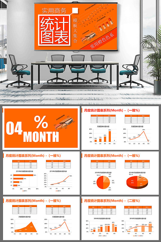 实用数据统计图表样板大集合4-橙色系
