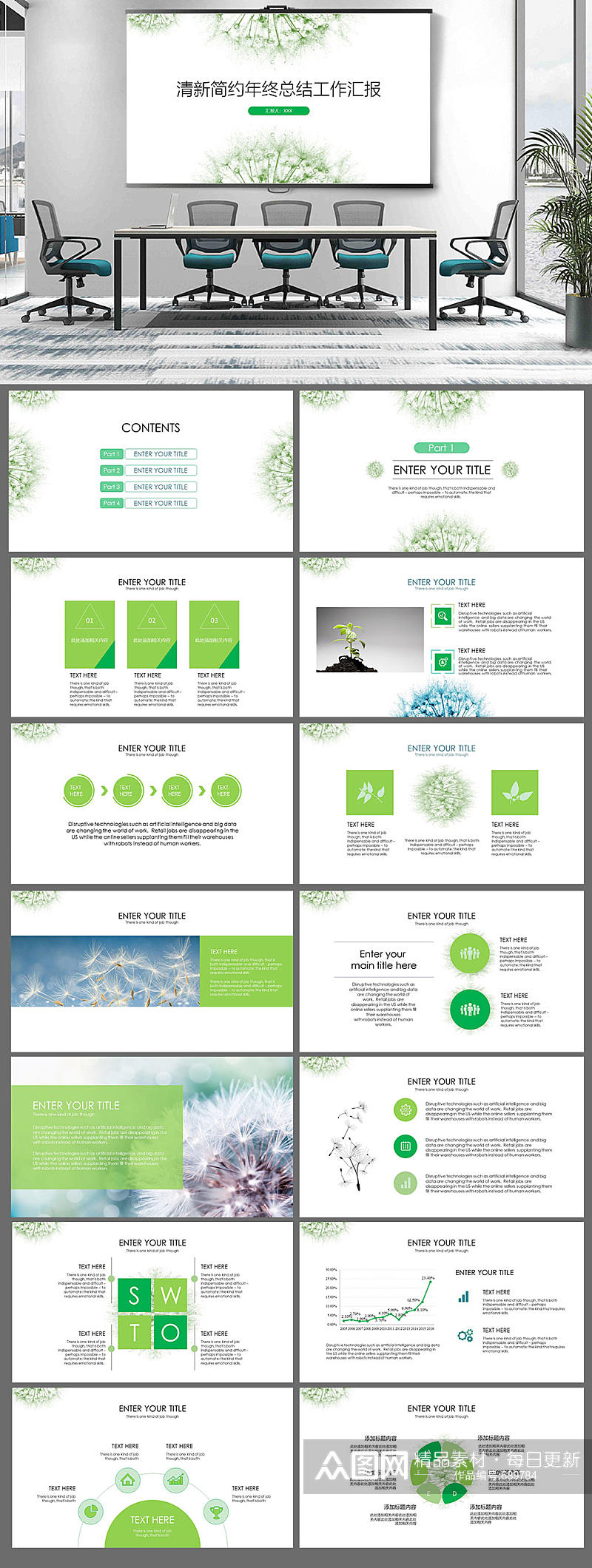 绿色创意清新商务工作年终总结报告模板素材