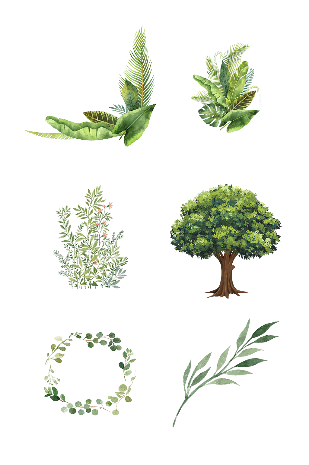 手绘绿色植物环保创意免扣元素001素材