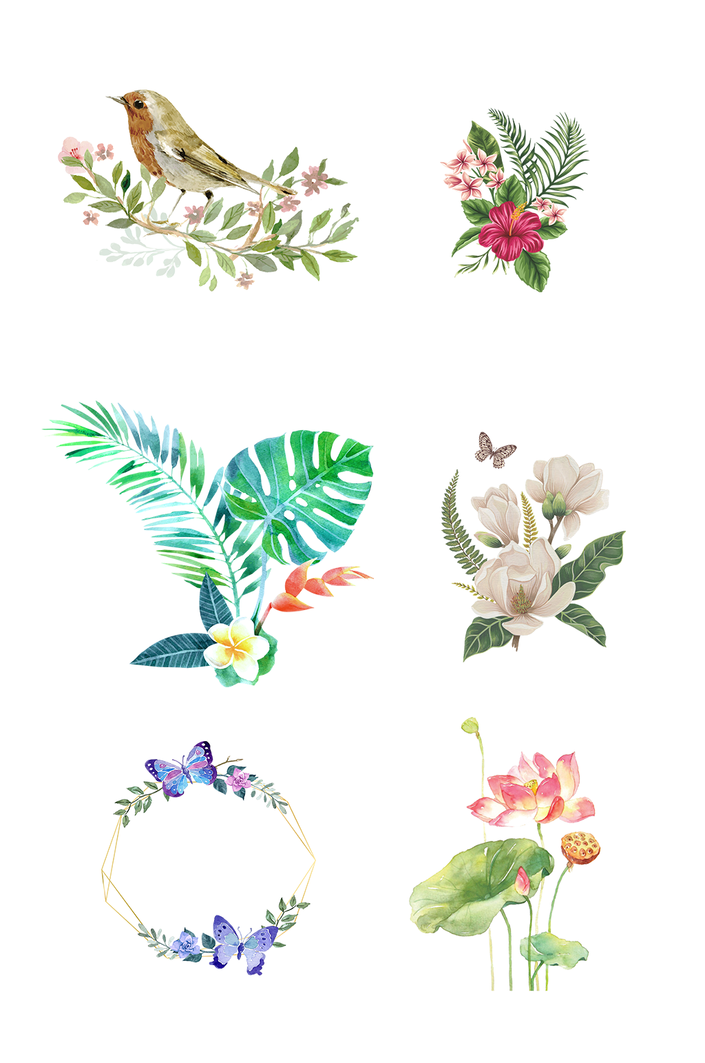 手绘绿色植物环保创意免扣元素002素材
