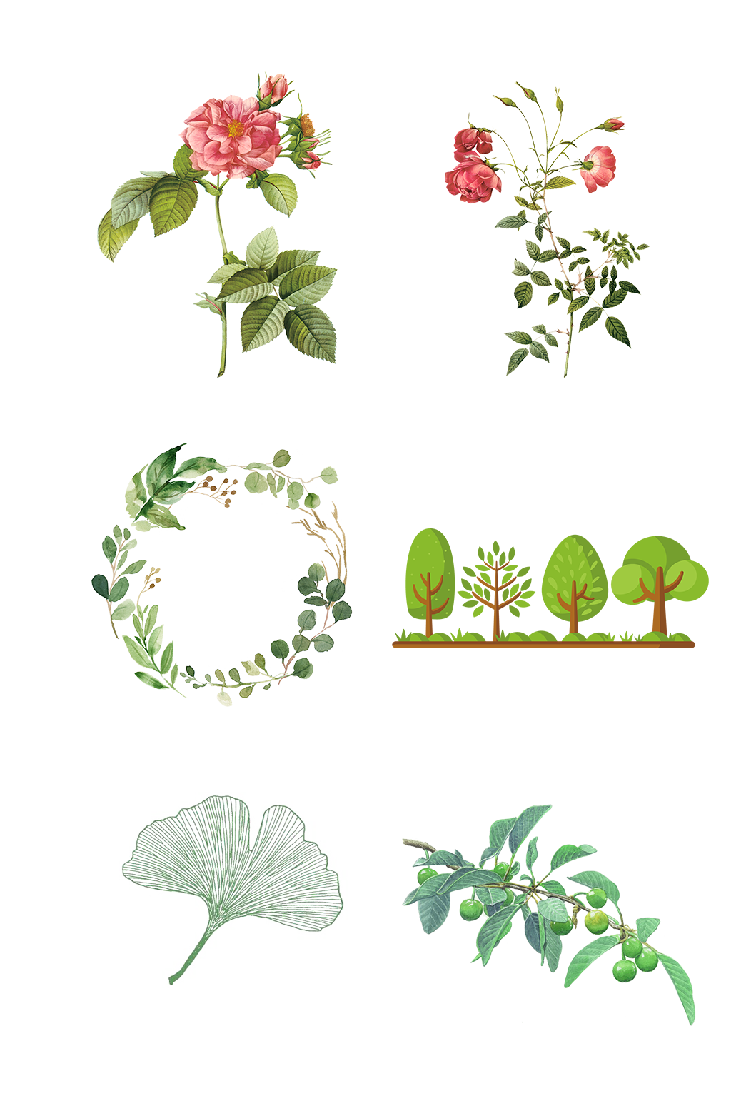 手绘绿色植物环保创意免扣元素004素材