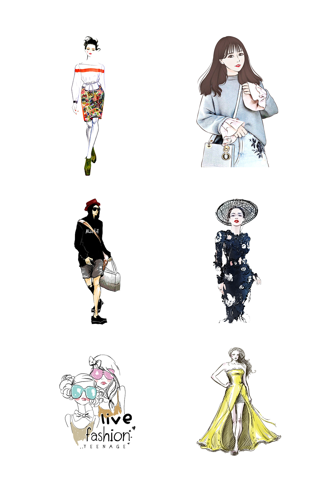 手绘古代时尚鲜花美女免扣元素008素材