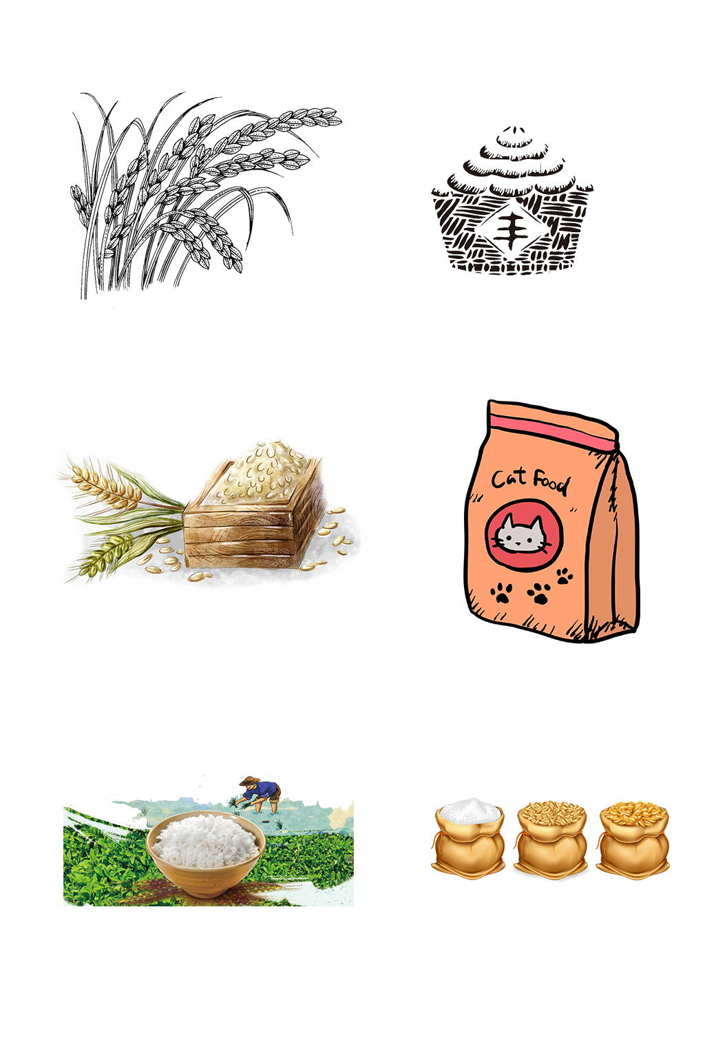 手绘粮食水稻麦子田地免扣元素003素材