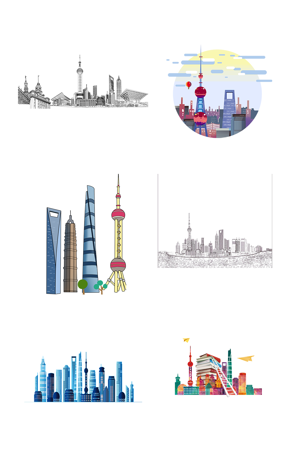 手绘上海城市文化东方明珠免扣元素002