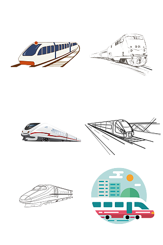 铁路元素 手绘高铁动车铁路运输免扣元素001