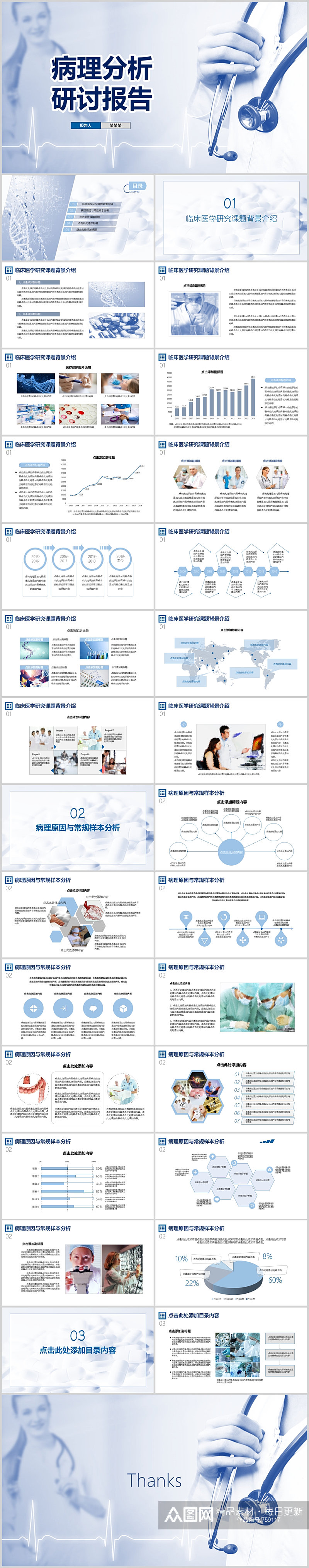 蓝色简约医学课题研究医疗病理诊断分析报告素材