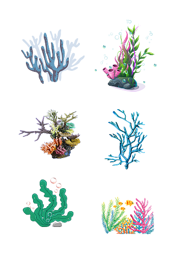 手绘珊瑚海底生物藻类免扣元素004