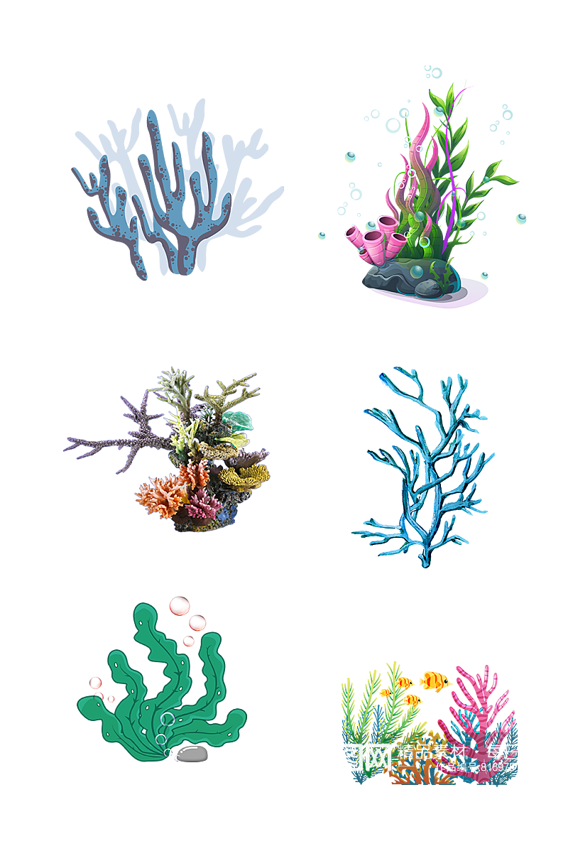 手绘珊瑚海底生物藻类免扣元素004素材