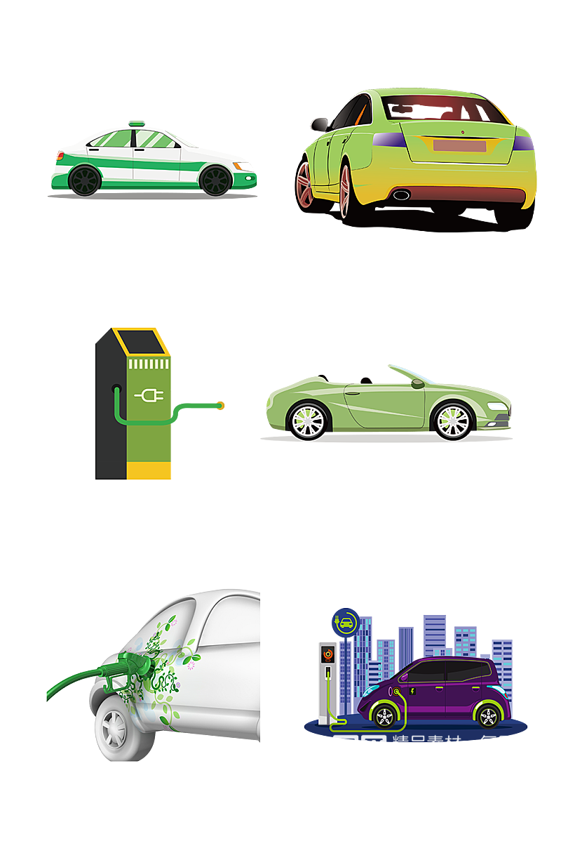 新能源汽车城市充电桩绿色出行免抠元素素材