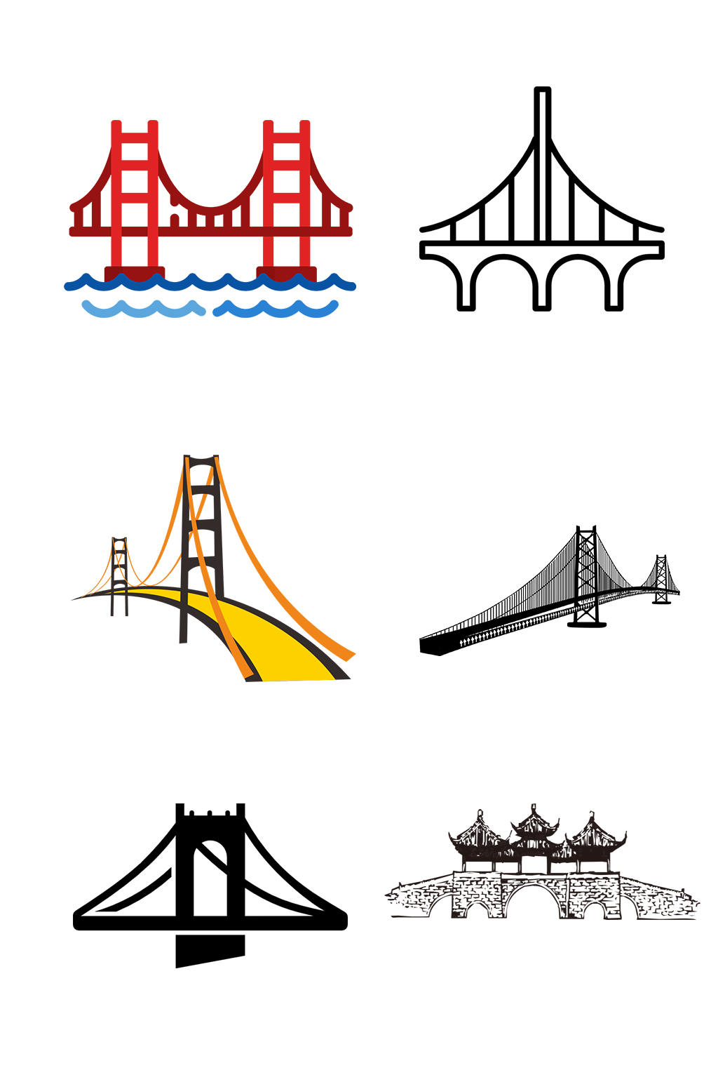 世界跨海桥梁手绘大桥建设免抠元素素材