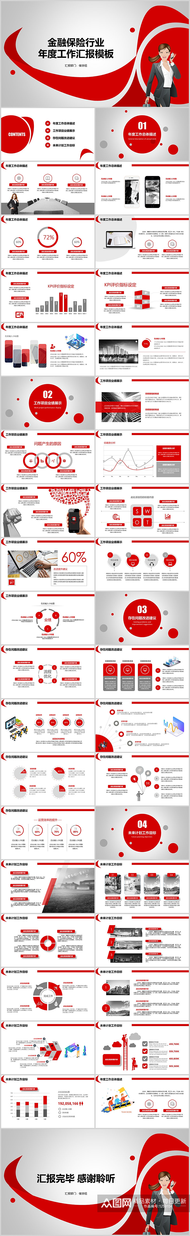 红色简约金融保险行业年度工作汇报模板素材
