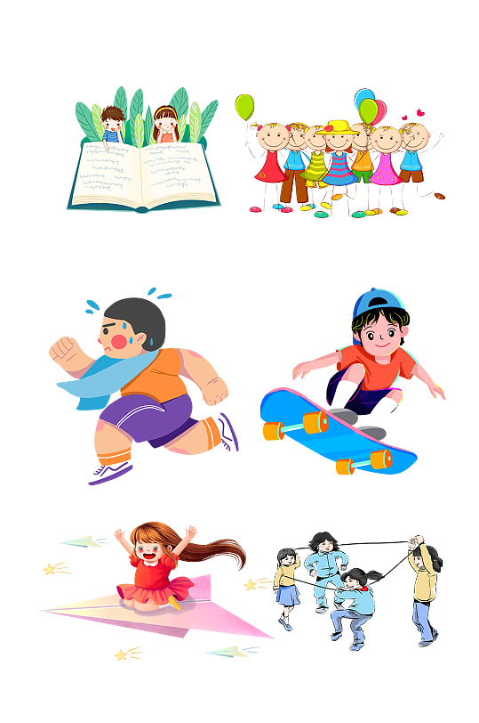 卡通儿童少年花朵成长免抠元素