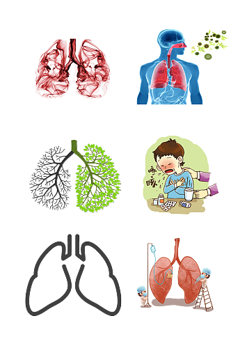 呼吸人体五脏手绘肺部示意图免抠元素