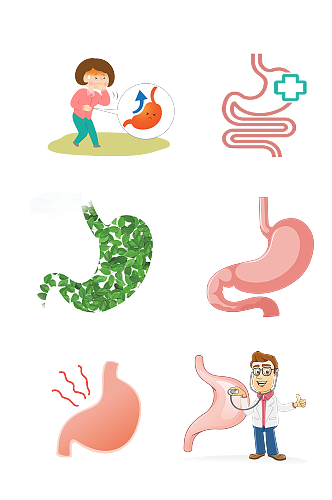 人体六腑手绘肠胃示意图免抠元素