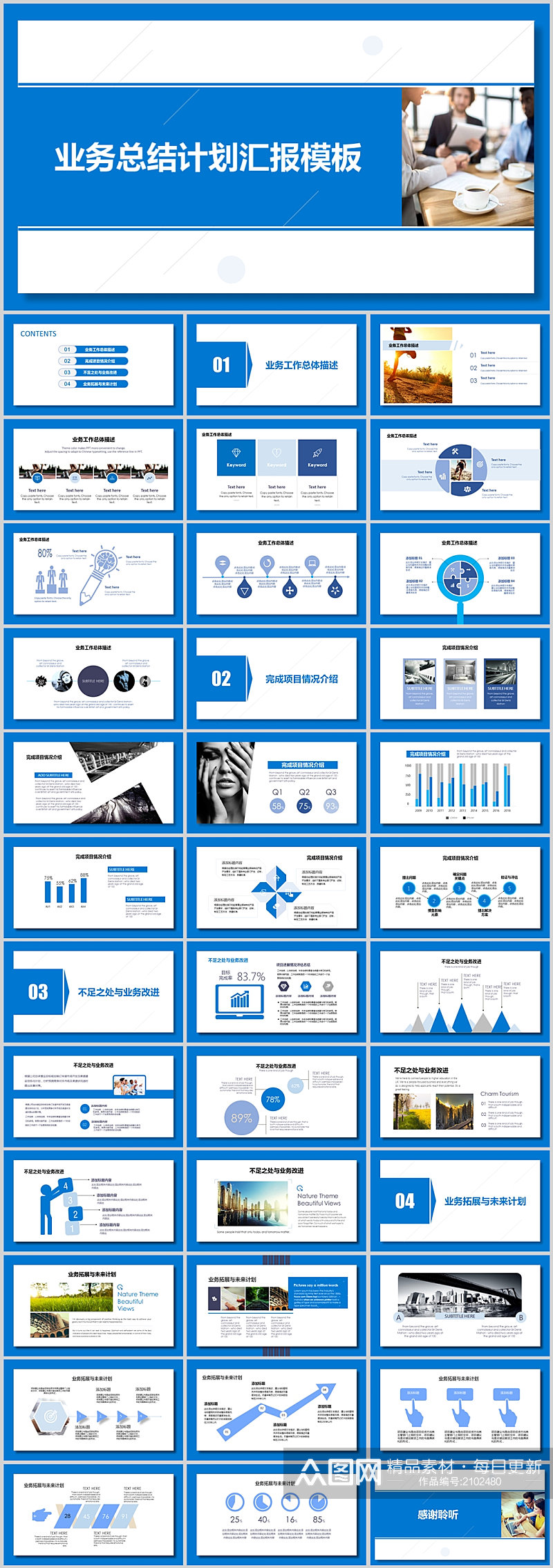蓝色简约业务计划总结汇报PPT模板素材