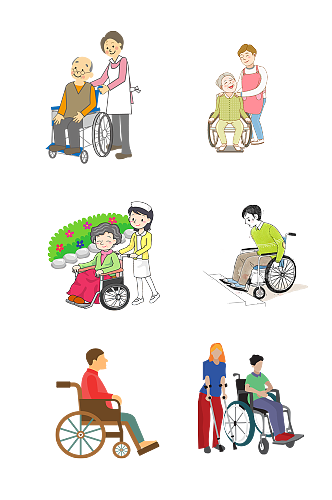 轮椅养老老年人护理免抠元素 养老院元素