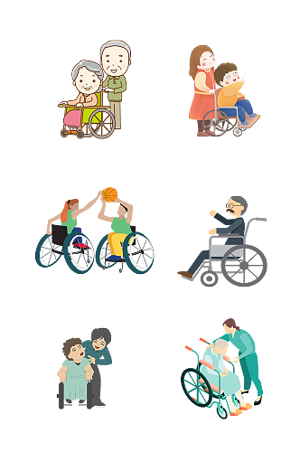 轮椅养老老年人护理免抠元素 养老院元素