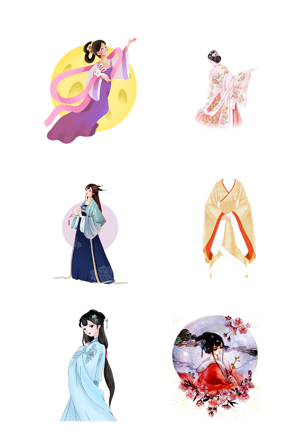 国潮汉服少女古代服饰免抠元素素材