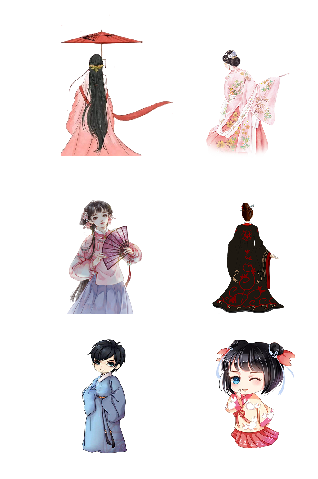 国潮汉服少女古代服饰免抠元素素材