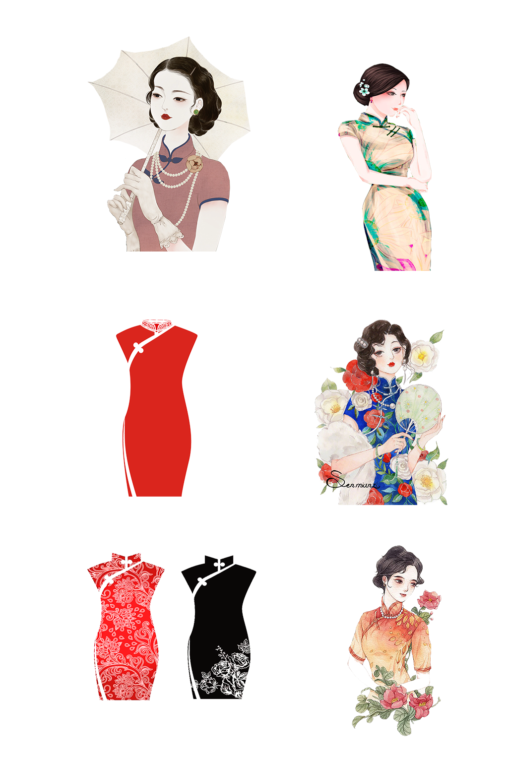 旗袍文化中华传统服饰免抠元素素材