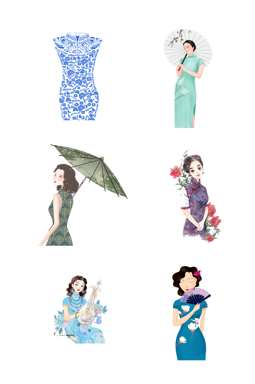 旗袍文化中华传统服饰免抠元素素材