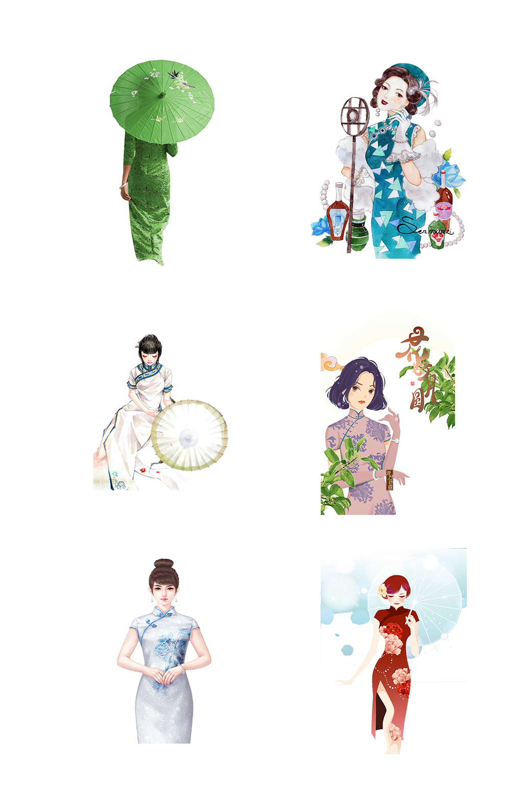 旗袍文化中华传统服饰免抠元素素材