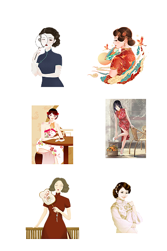 旗袍文化中华传统服饰免抠元素
