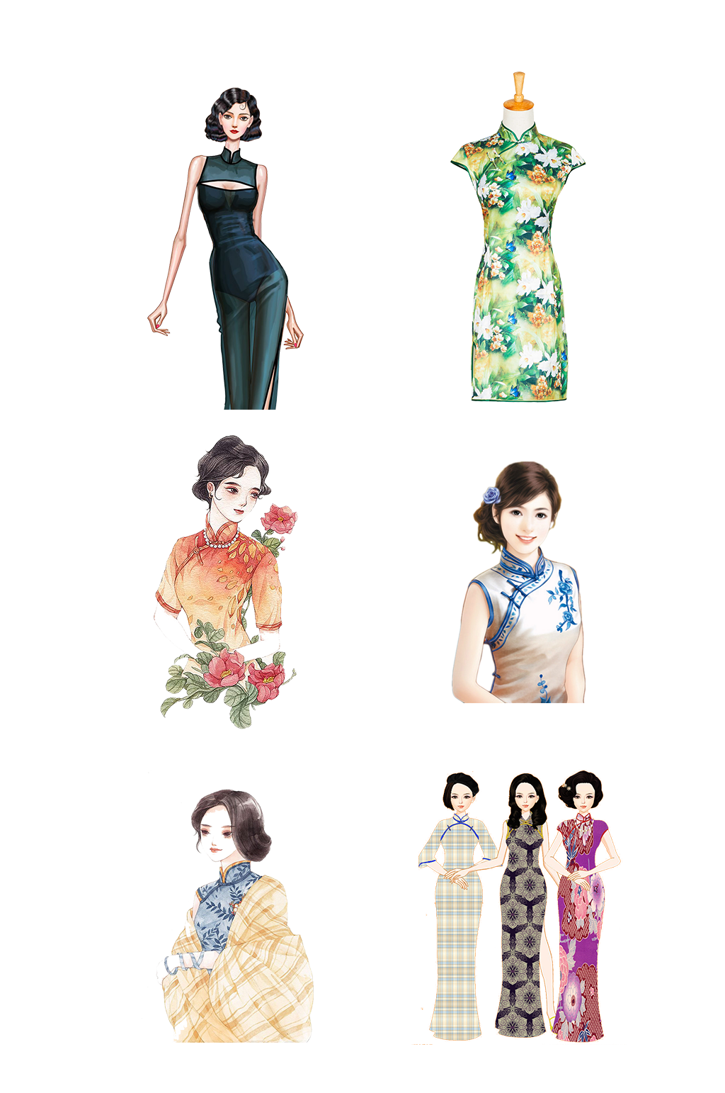 旗袍文化中华传统服饰免抠元素素材