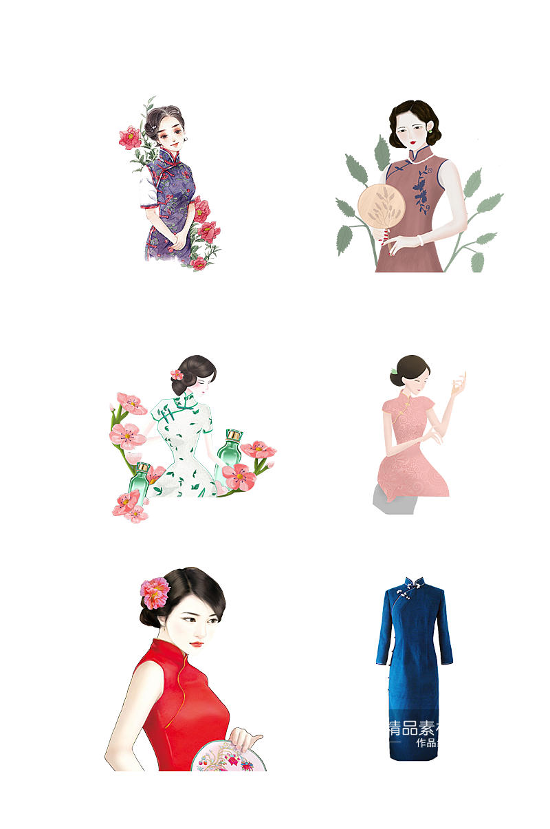 旗袍文化中华传统服饰免抠元素素材