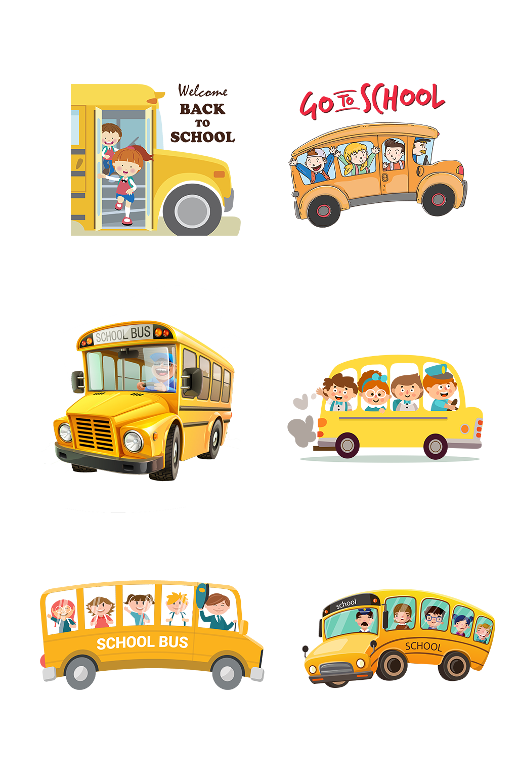 卡通手绘校车学生接送免抠元素素材