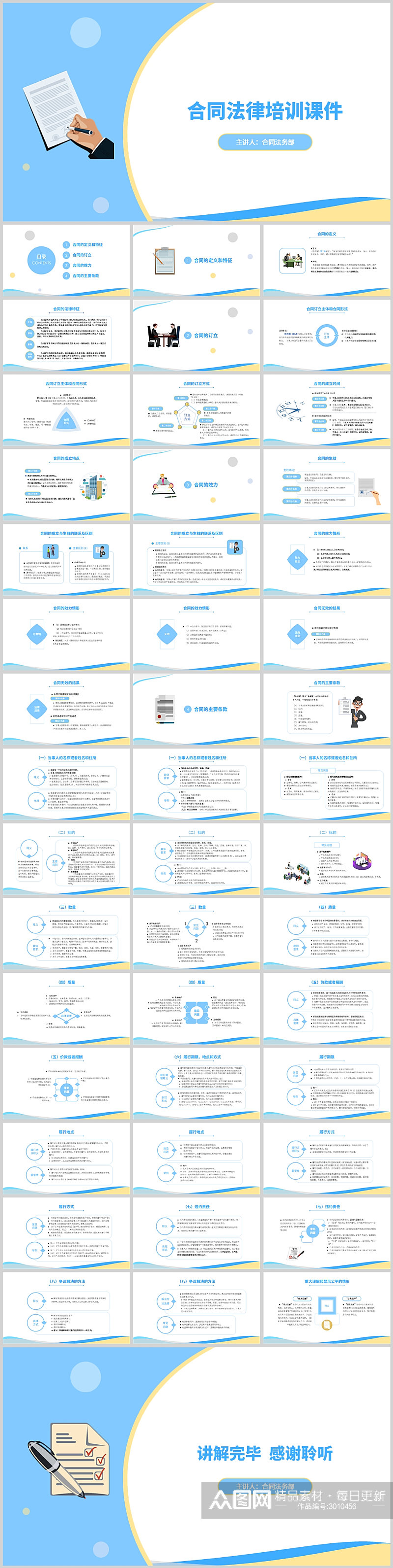 蓝色简约企业合同法律培训课件PPT素材