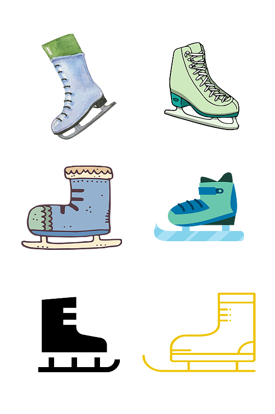 手绘冰鞋冰刀冬季体育免抠元素