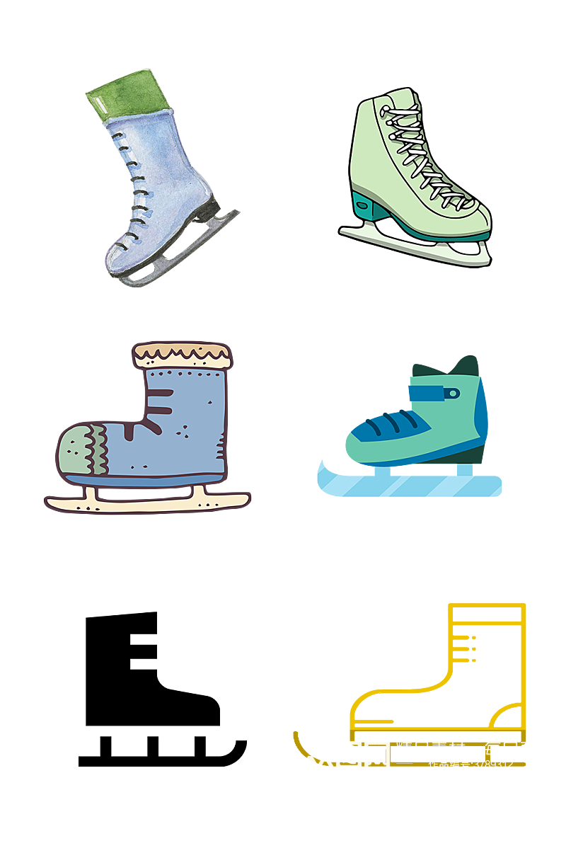 手绘冰鞋冰刀冬季体育免抠元素素材
