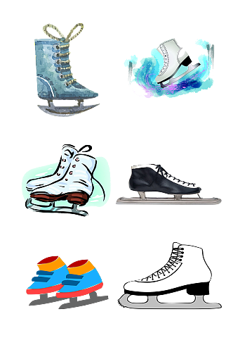 手绘时尚冰鞋冰刀冬季体育免抠元素