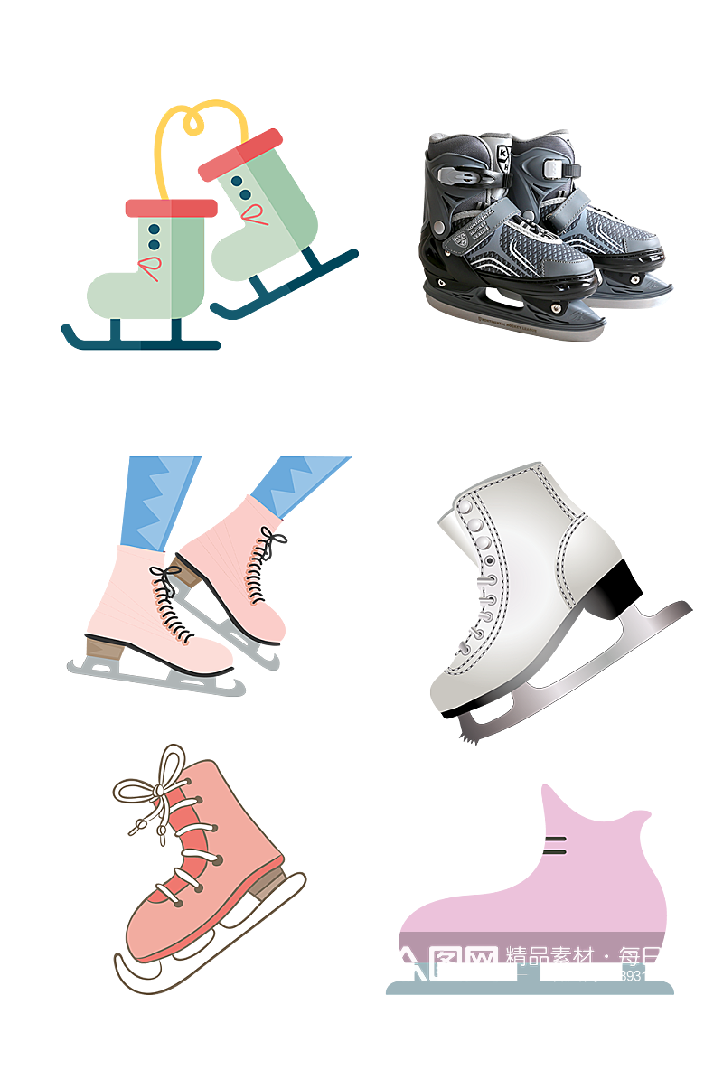 色彩冰鞋冰刀滑冰设备体育免抠元素素材