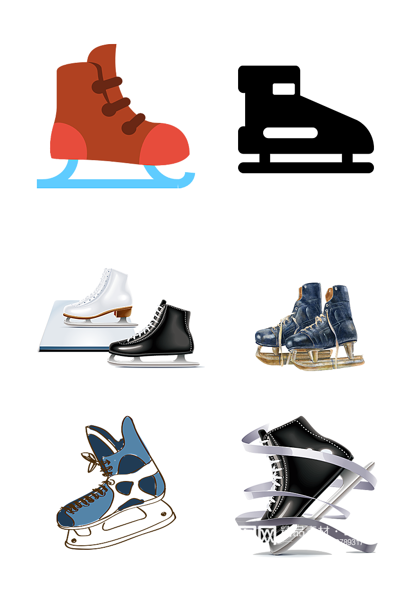 各种手绘冰鞋冰刀冬季体育免抠元素素材