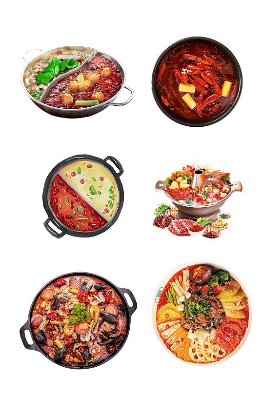 手绘牛肉火锅麻辣香锅重庆火锅设计元素抠图