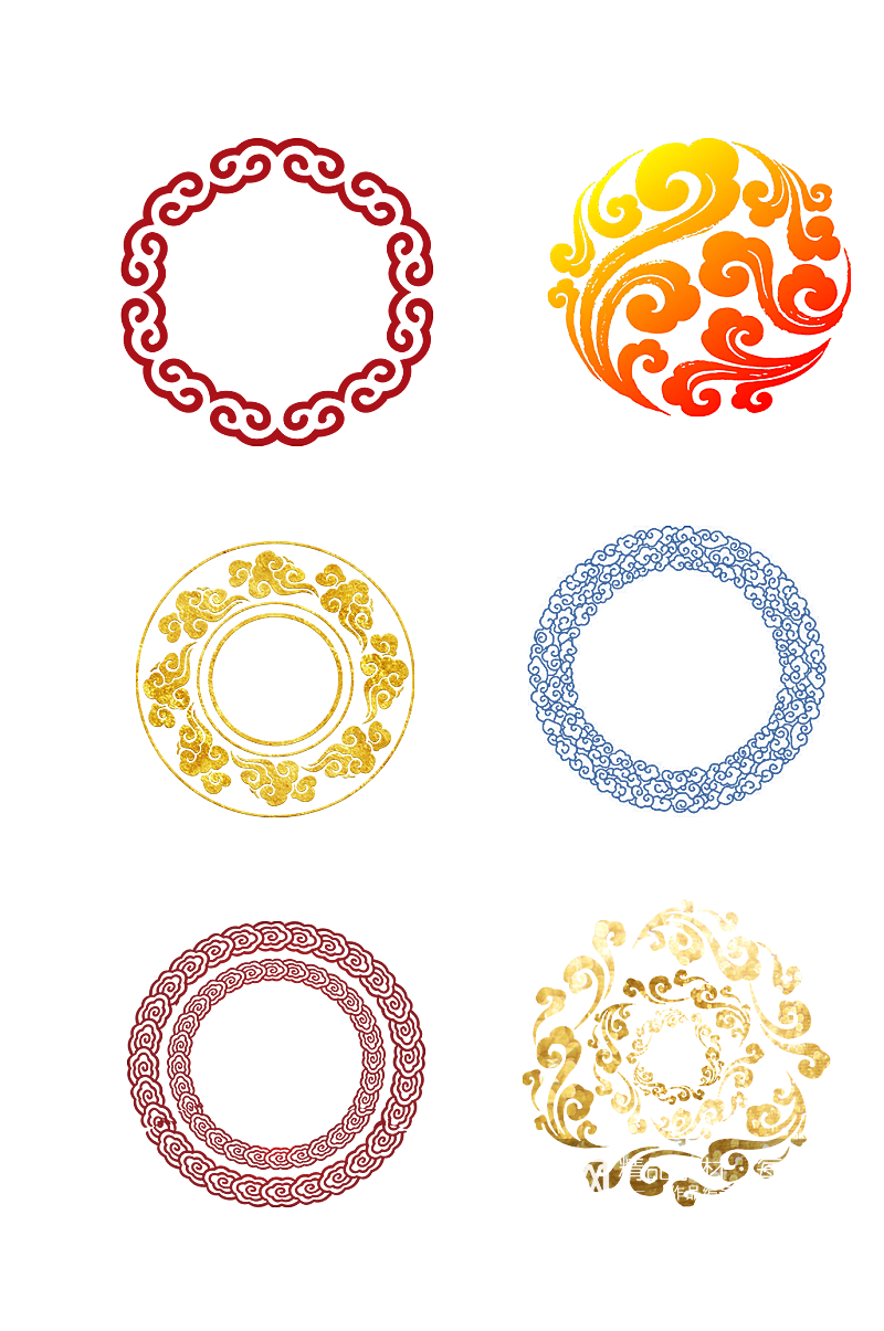 金色中国风祥云圆环设计免抠元素素材