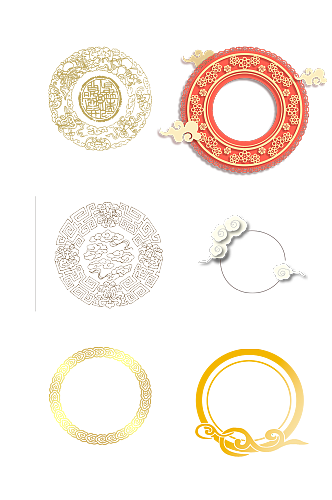 金红色中国风祥云圆环设计免抠元素