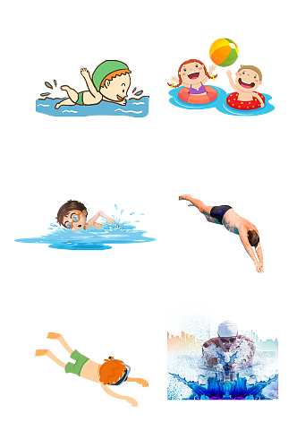 室内游泳儿童锻炼水上运动免抠元素