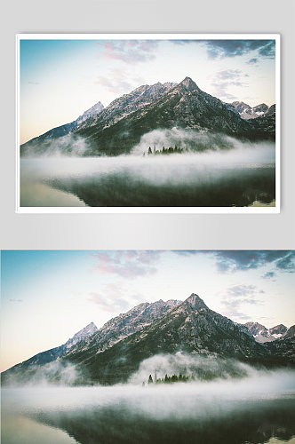 无限风光在险峰白雪云海蓝天云中山摄影图片