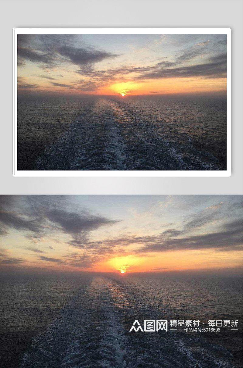 海上游轮看日出云彩蓝天海浪摄影图片素材
